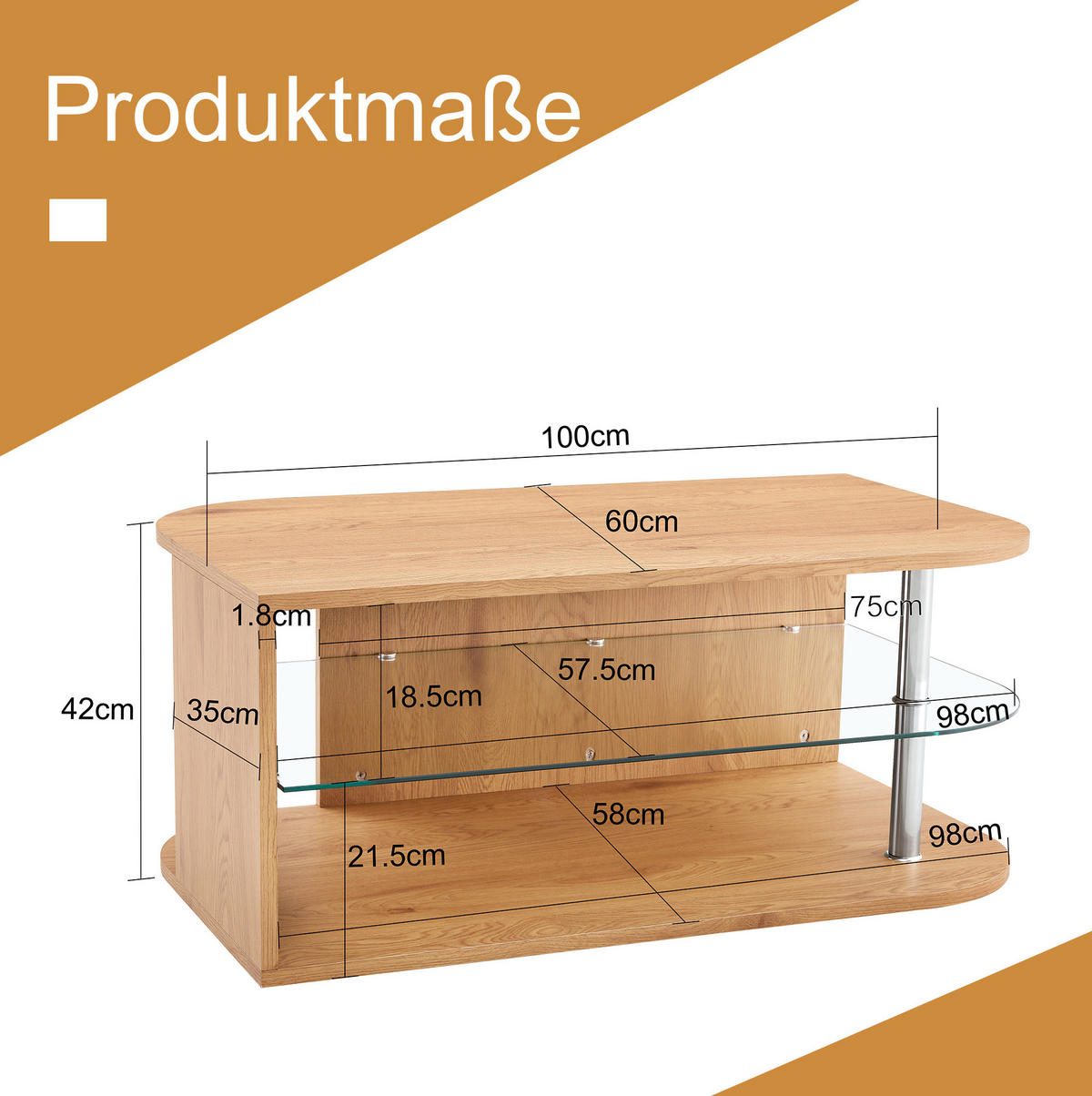 KONFERENČNÍ stolek 100/60/42 cm přírodní z MDF a skla se zásuvným úložným prostorem - přírodní, kompozitní dřevo (100/60/42cm) - OKWISH