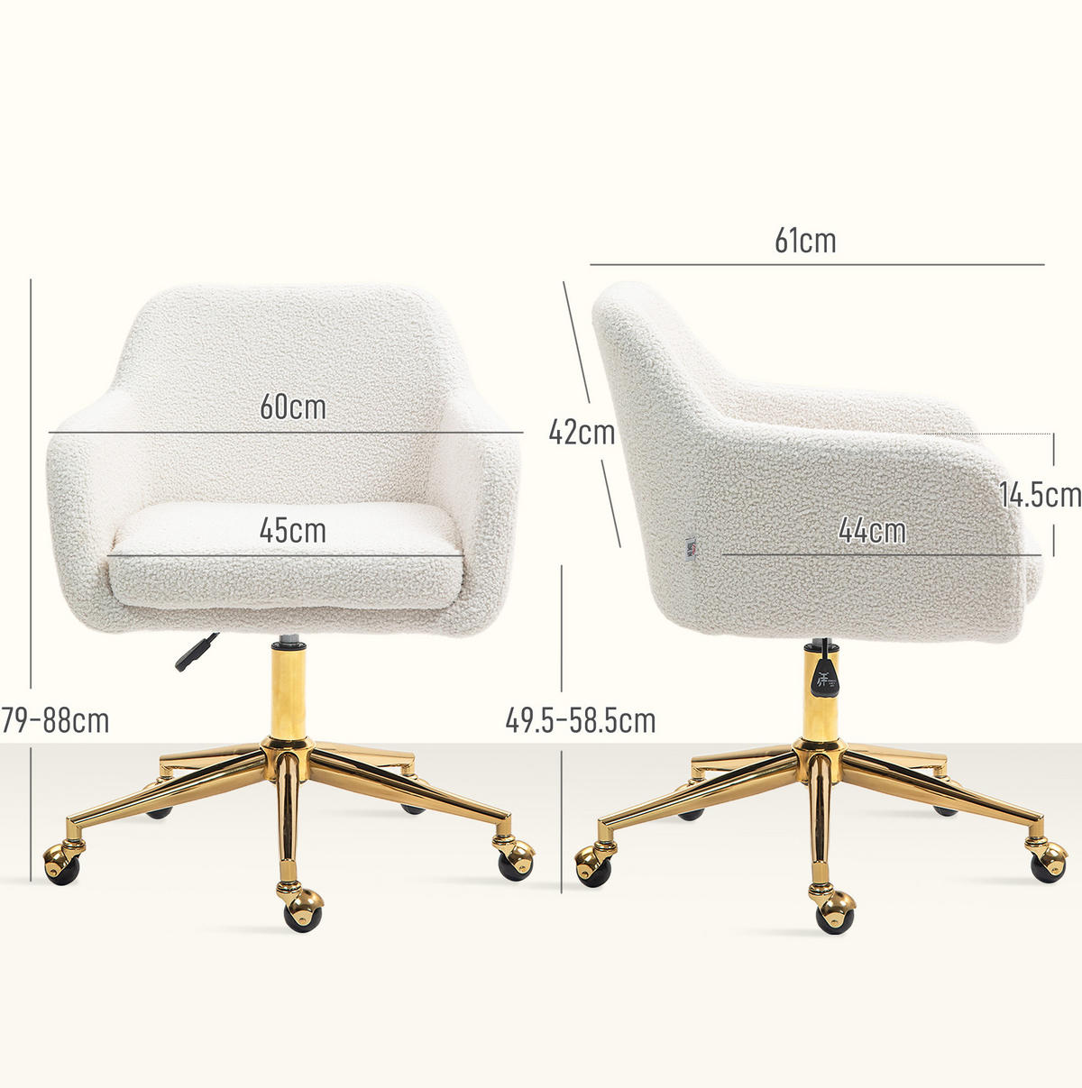 DREHSTUHL 60/61/79-88 cm cremeweiß aus Polyester höhenverstellbar - Creme, Kunststoff (61/88/60cm) - OKWISH