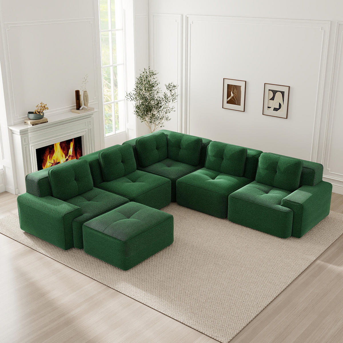 WOHNLANDSCHAFT DE-34424 mit Ottoman und Cordstoff Grün - Grün, Textil (295/69/295cm) - ComfortXL