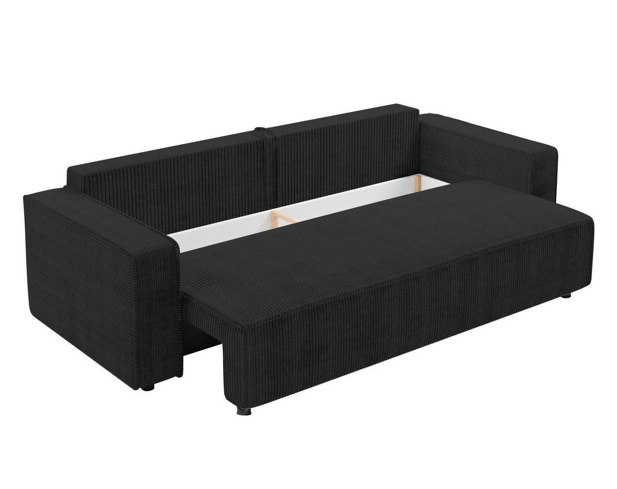 BIGSOFA Aydin Sofa Dunkelgrau 238/94/85 cm Cord mit Schlaffunktion Bettkasten - Dunkelgrau/Schwarz, Kunststoff/Textil (238/85/94cm) - AX Living