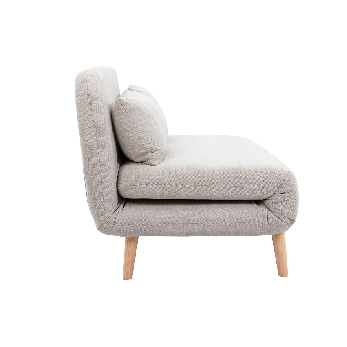 SCHLAFSOFA 2-Sitzer Beiger Textur-Velours Helles Holz AMIKO - Beige, Textil (87/78/132cm) - Miliboo