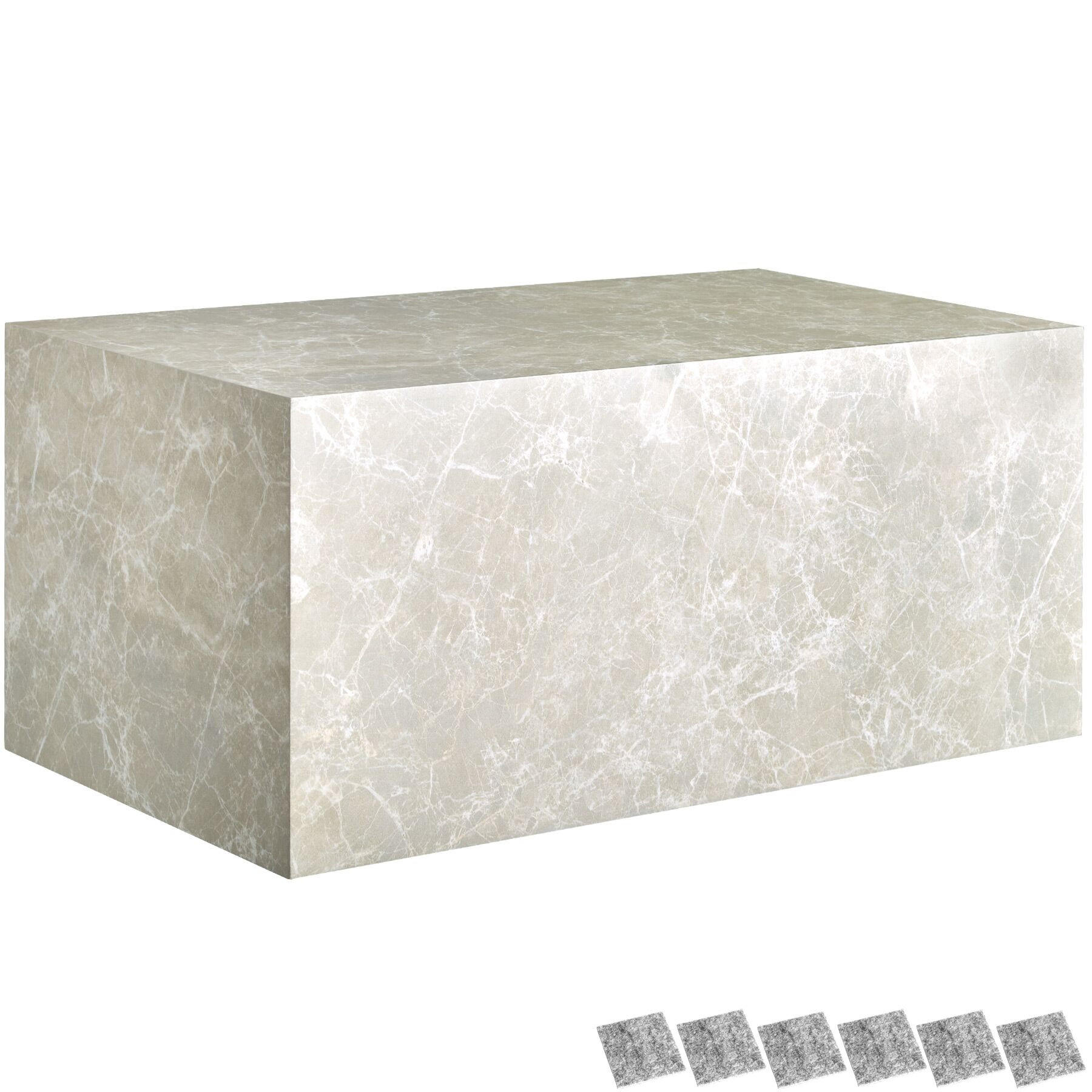 COUCHTISCH Lasley,inkl. Bodenschoner, Belastbarkeit 45 kg,Travertin Optik - Beige, Holz (50/90/40cm) - tectake