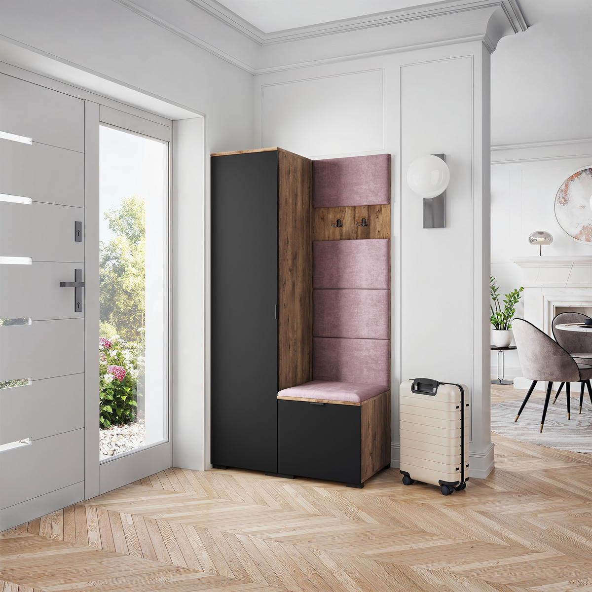 GARDEROBENSCHRANK LORI 95/181/51 cm Modern Garderobe-Set Eiche Lefkas - Eichefarben/Lila, Holzwerkstoff (95/181/51cm) - MASSENO