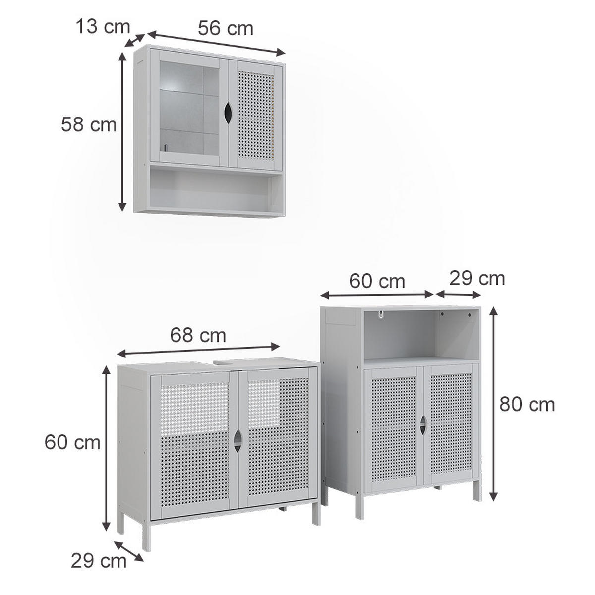 BADMÖBEL-SET Liora, Weiß, 3 Teile - Weiß, Holzwerkstoff (68/60/29cm) - Vicco