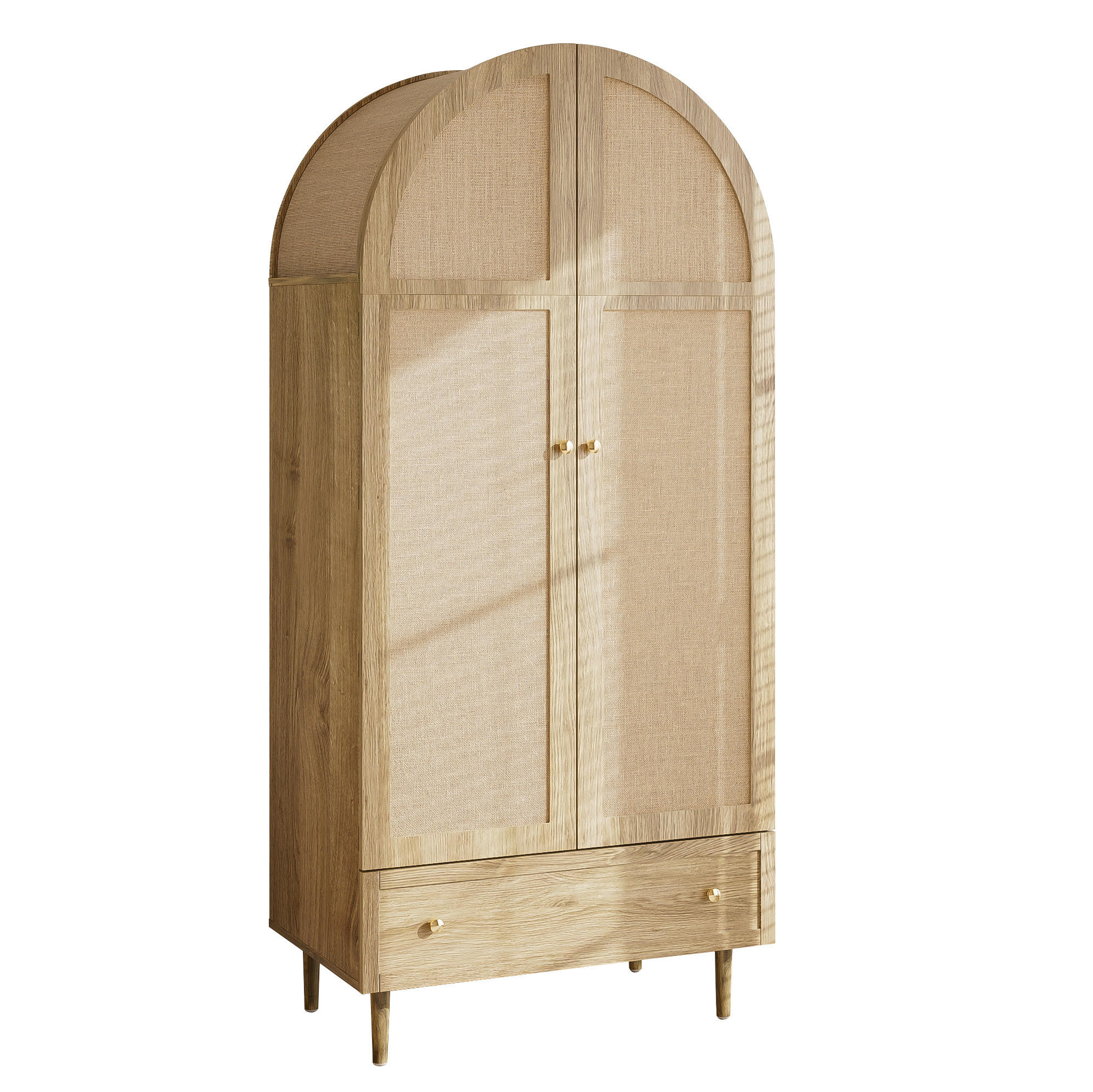 Modfu ŠATNÍ skříň z MDF 79x175x50 cm dubová s textilními dveřmi a zásuvkami, s obloukovým horním okrajem
