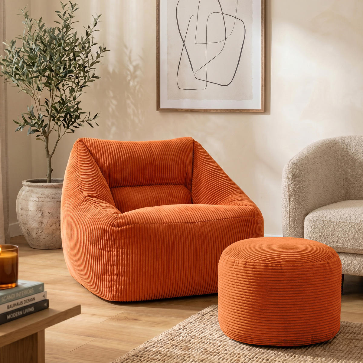 SITZSACK Sessel Natalia mit Sitzpouf - Terracotta, Textil (97/73/84cm) - icon