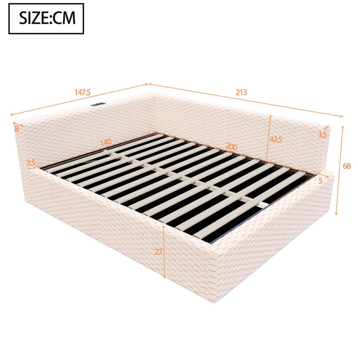 POLSTERBETT mit Stauraum und LED 140x200 cm Samt Beige - Beige, Metall (140/200cm) - Meubliv