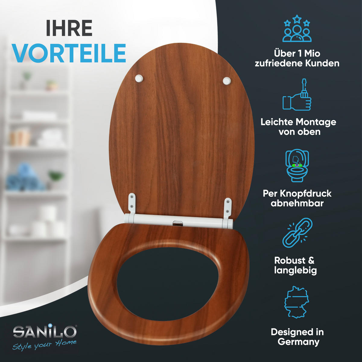 WC-SITZ mit Absenkautomatik & Top Fix Mahagoni - Braun, Holzwerkstoff (37.7/5.5/47cm) - Sanilo