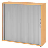 ROLLLADENSCHRANK - 3 Ordnerhöhen 40/120/110 cm in Buchefarben/Silberfarben Bogengriff (Metall) - Buchefarben/Silberfarben, Holzwerkstoff (120/110/40cm) - bümö