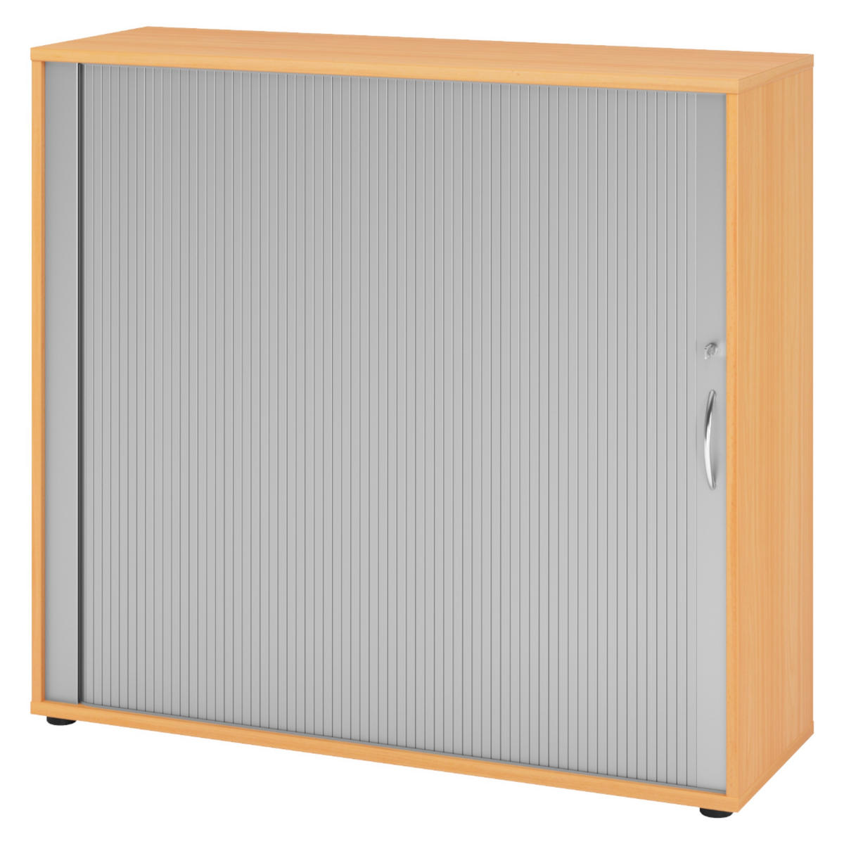 ROLLLADENSCHRANK - 3 Ordnerhöhen 40/120/110 cm in Buchefarben/Silberfarben Bogengriff (Metall) - Buchefarben/Silberfarben, Holzwerkstoff (120/110/40cm) - bümö