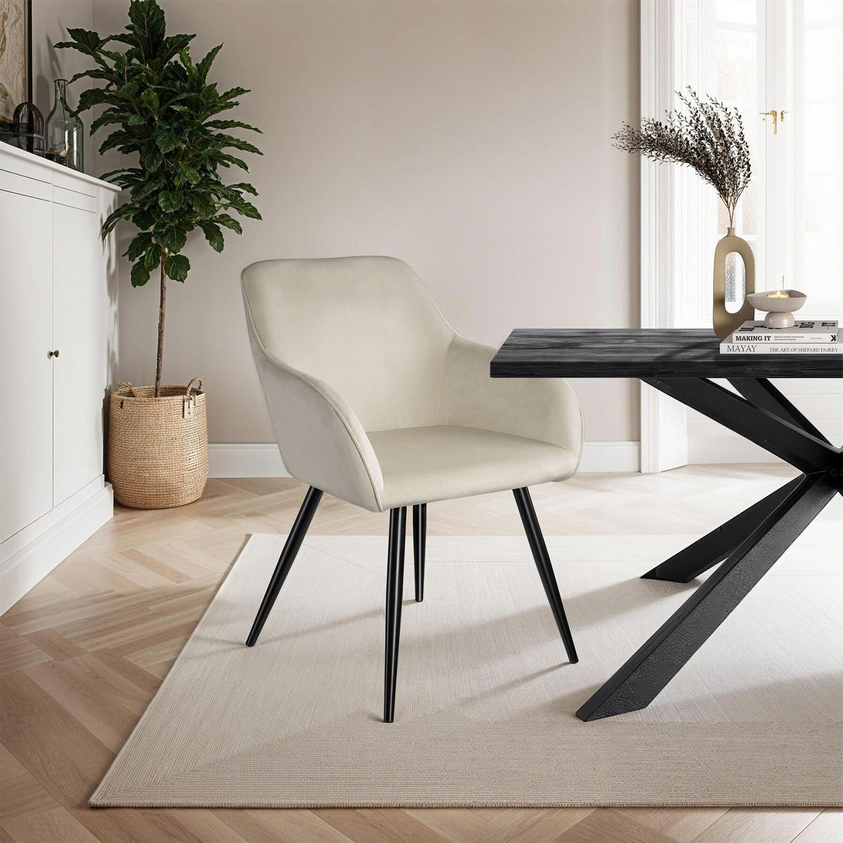 ESSZIMMERSTUHL 8er Set Marilyn 58 x 62 x 82 cm creme/schwarz - Creme/Schwarz, Textil (58/82/62cm) - tectake