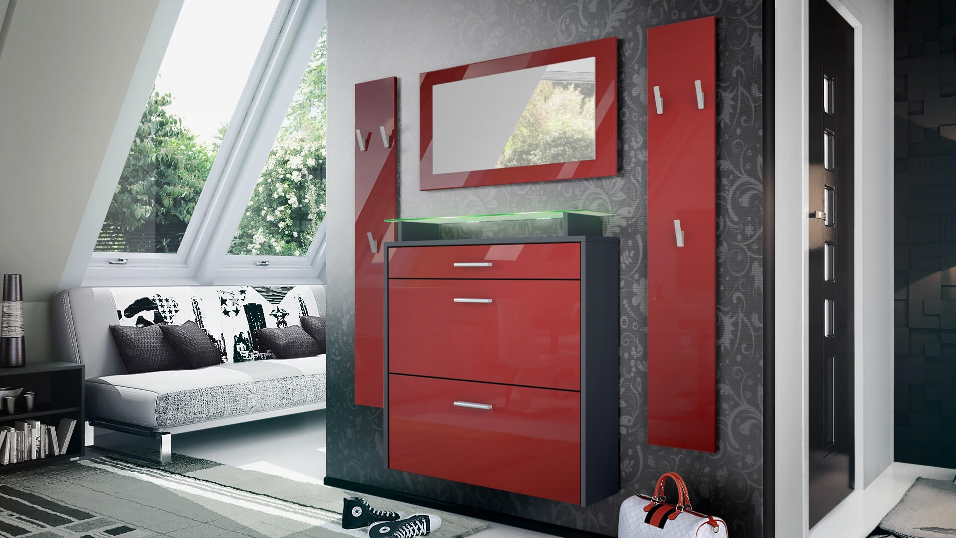 GARDEROBE Malea Fronten in Bordeaux Hochglanz - Bordeaux, Holzwerkstoff (180/180/23cm) - Vladon