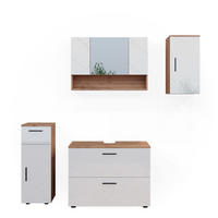 BADMÖBEL-SET Irma Weiß Hochglanz/Goldkraft Eiche 4 Teile - Honigeiche/Weiß Hochglanz, Holzwerkstoff (80/58.6/41cm) - Vicco
