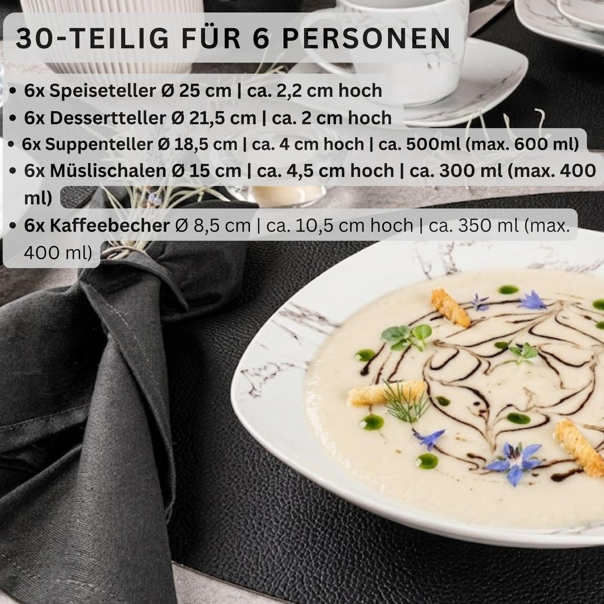 KOMBISERVICE BILGOLA MARMOR - 30 teilig aus Porzellan - Weiß, Keramik (30/29/42cm) - Sänger