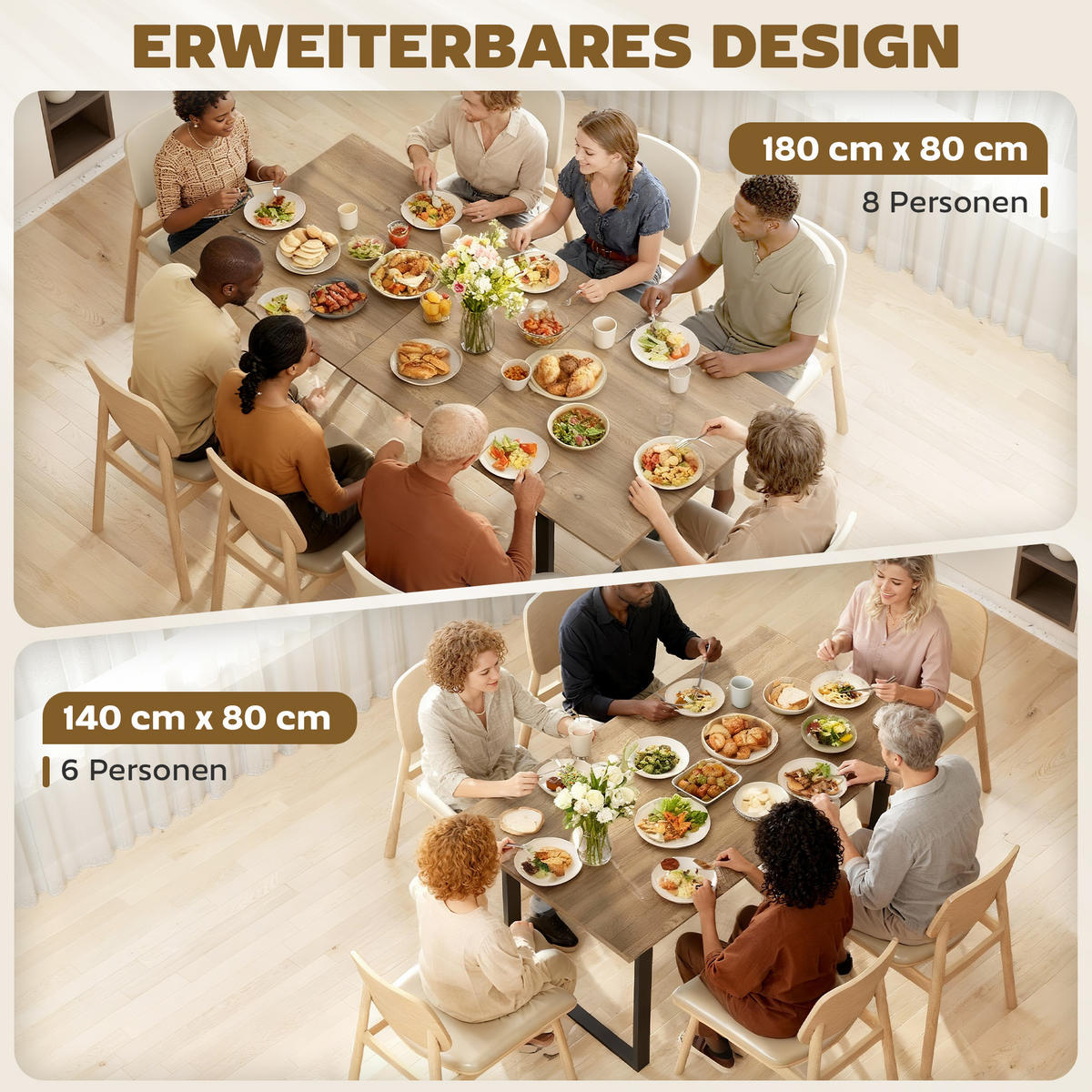 ESSTISCH Naturholz Schwarz ausziehbar 140-180/80/75 cm - Multicolor, Metall (180/80/75cm) - PANGIVO
