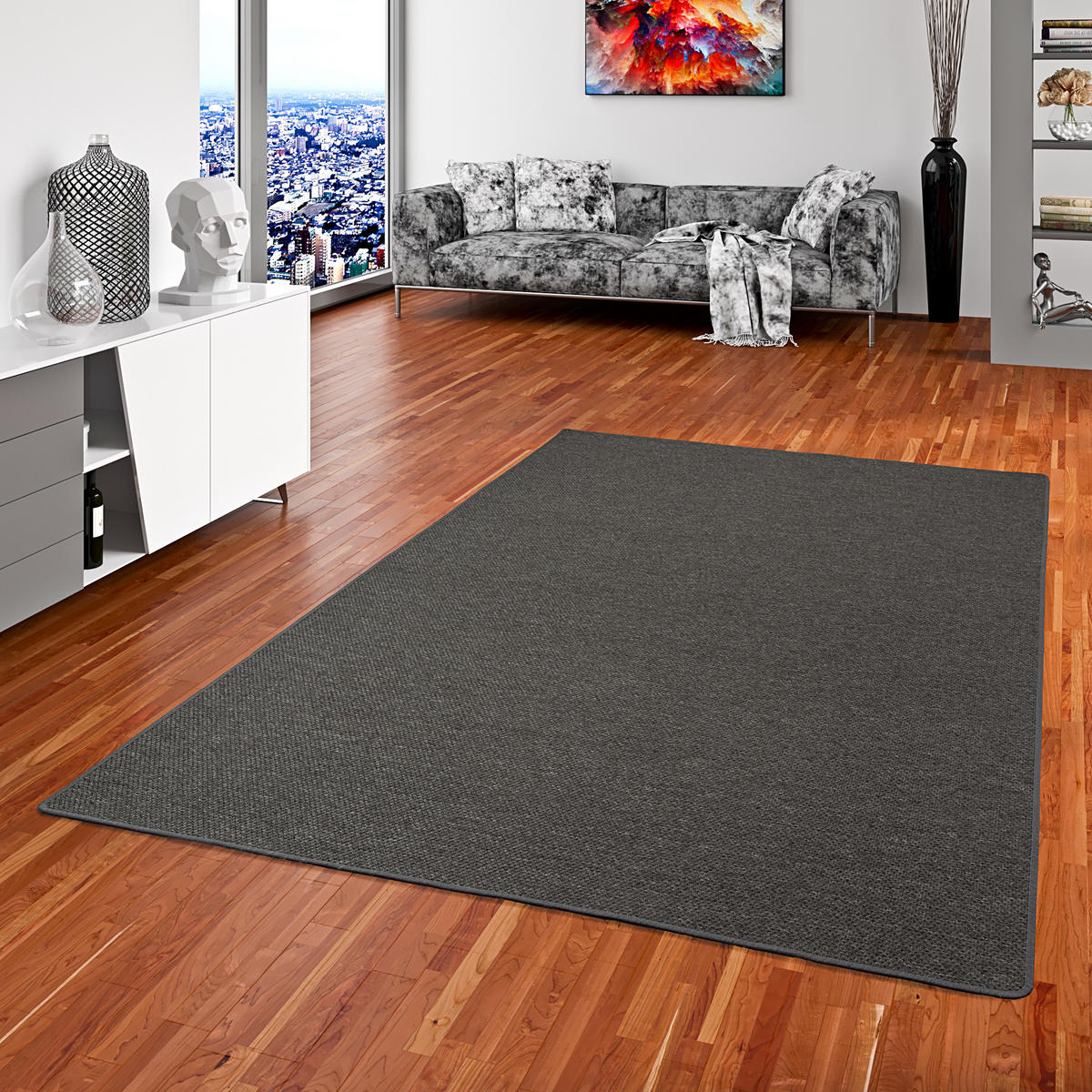 FLACHGEWEBE NATUR TEPPICH BENTZON - Anthrazit, Textil (80/160cm) - Snapstyle