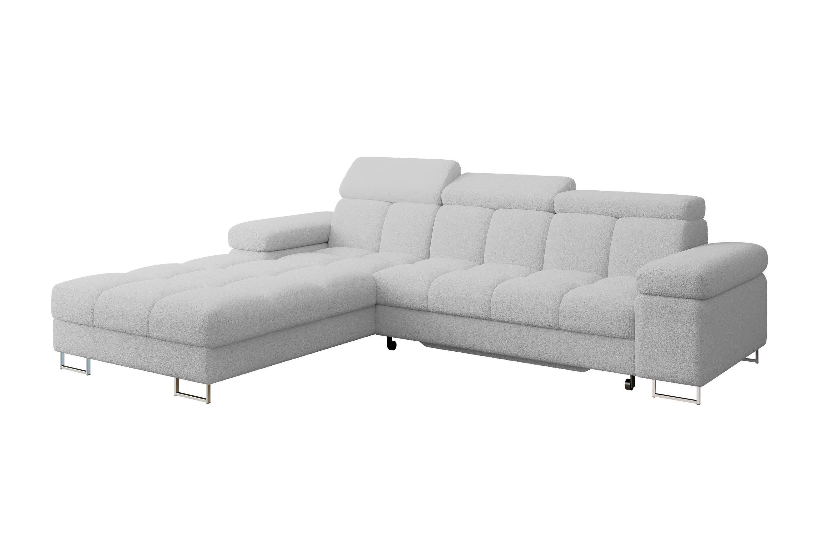 ECKSOFA mit Schlaffunktion Ottomane Links 271x203x79 Hellgrau Bouclé - Edelstahlfarben, Holzwerkstoff/Textil (271/203cm) - ALTDECOR