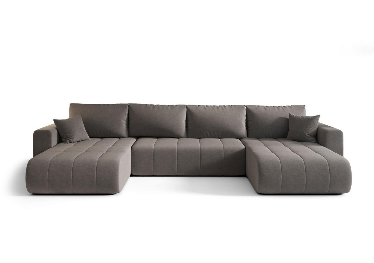 SEDACÍ souprava LARA tvar U tmavě béžová pletená tkanina Wind 21 - funkce spaní, úložný prostor - krémová, textil (385/85/175cm) - Cornero