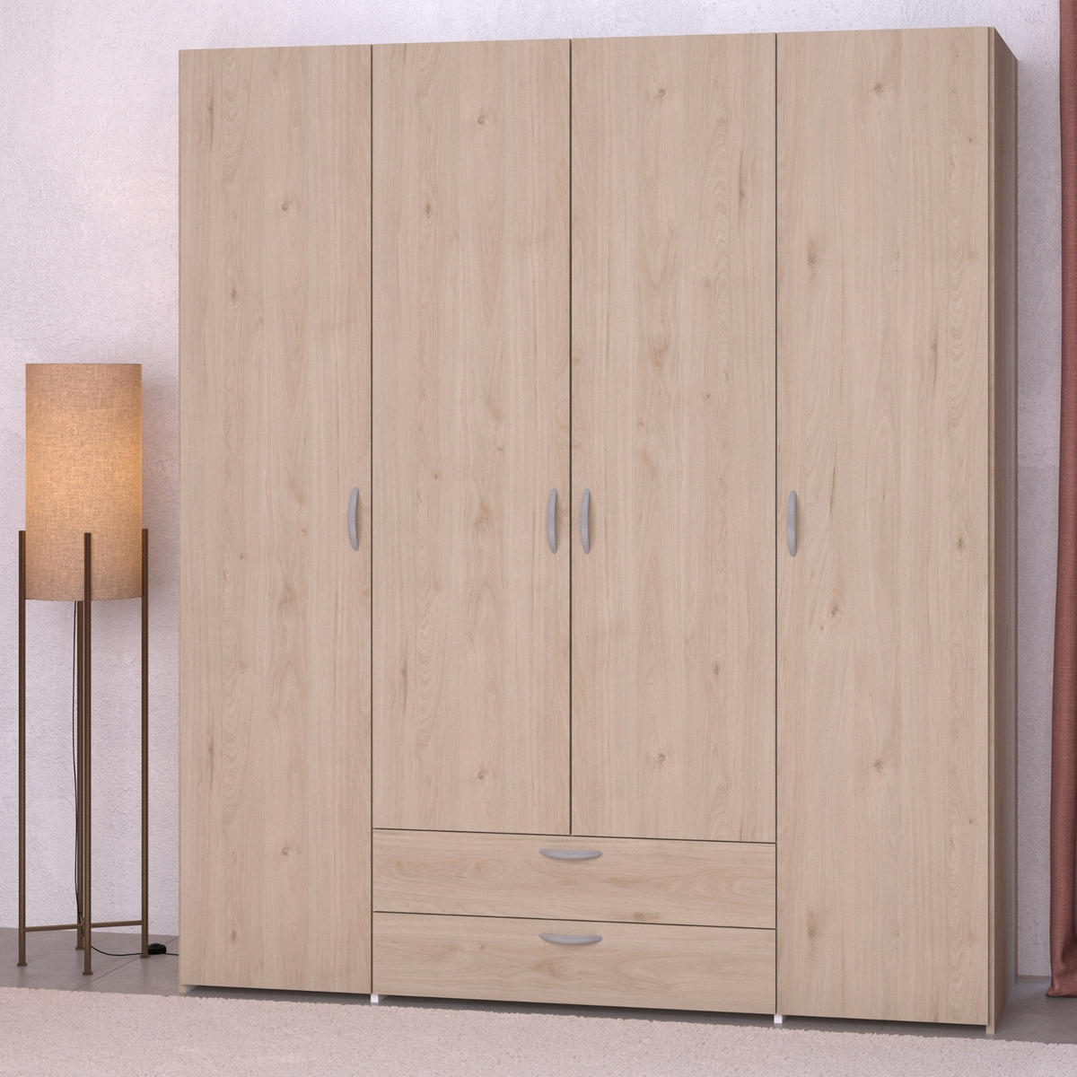 KLEIDERSCHRANK Eiche 160 cm 4-türig, Drehtürenschrank - Eichefarben/Silberfarben, Holzwerkstoff/Kunststoff (160/185/51cm) - Furn.Design