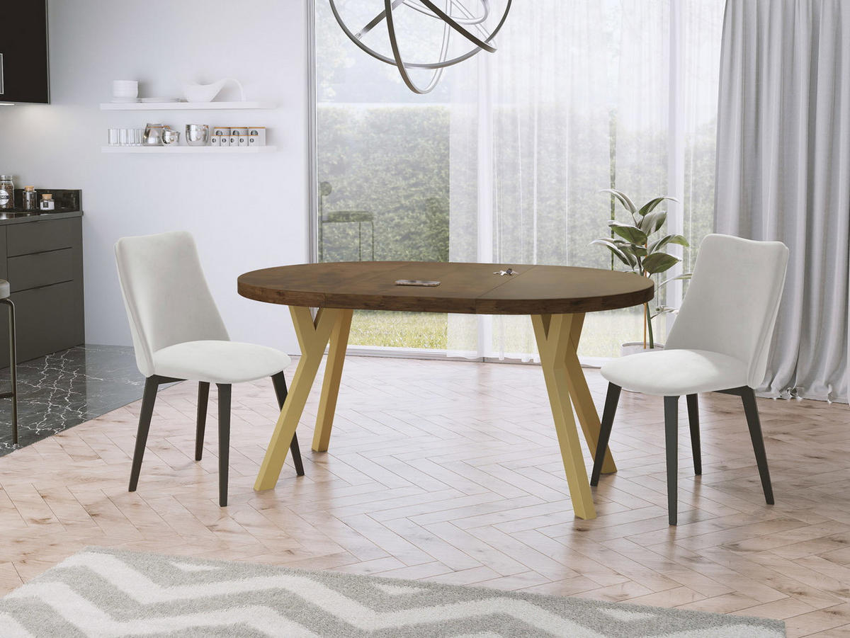 ESSTISCH Mateo runder ausziehbarer, Lefkas Eiche 100-200/100/76 cm - Alteiche/Goldfarben, Holz/Holzwerkstoff (100/200/76cm) - WFL GROUP