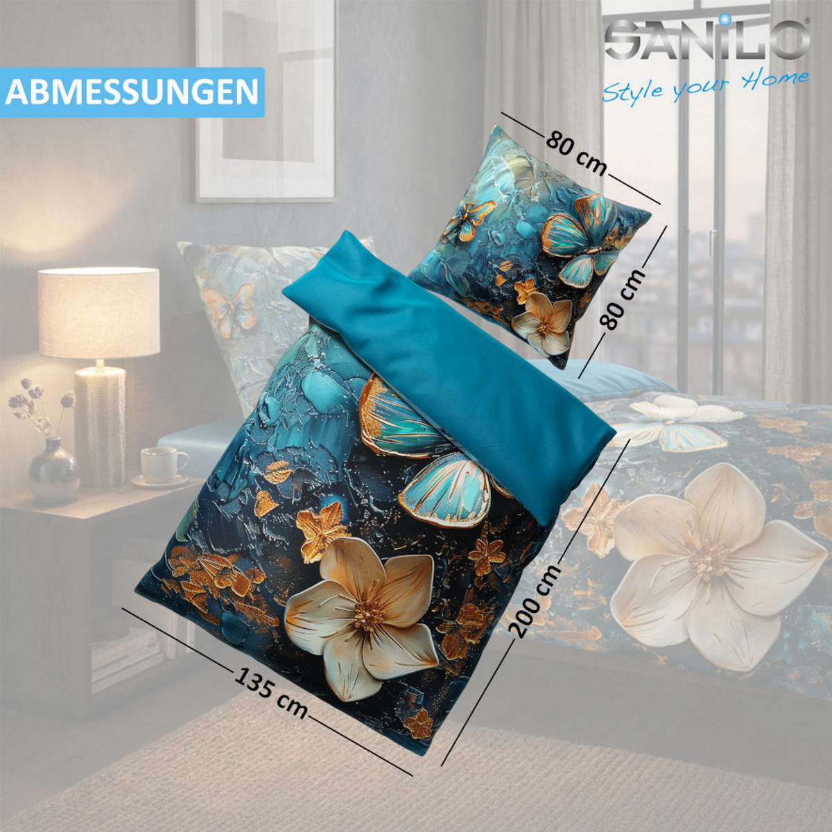 BETTWÄSCHE 2-teilig Mariposa - Blau, Naturmaterialien (135/200cm) - Sanilo