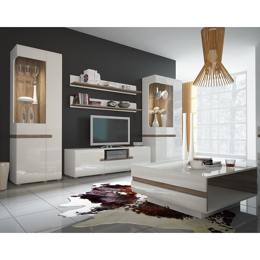WOHNZIMMER-SET 6-TLG. Legnica-129 - Weiß, Holzwerkstoff (322/195/42cm) - Lomado