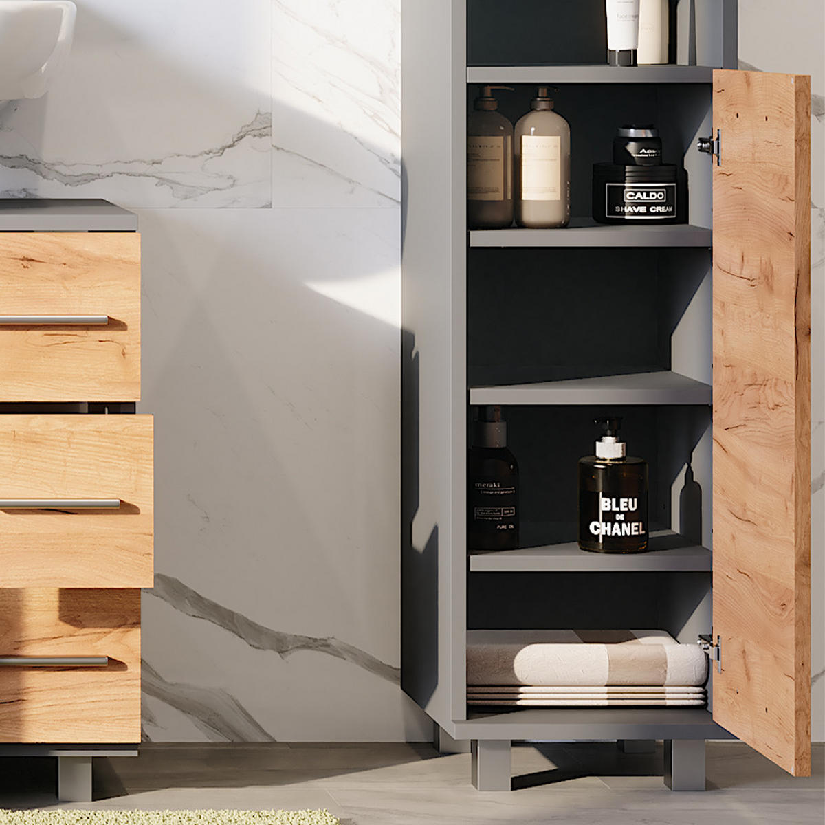 MIDISCHRANK Ilias Anthrazit/Goldkraft Eiche 30.2 x 190 cm mit 2 Türen - Honigeiche/Anthrazit, Holzwerkstoff (30.2/95/30cm) - Vicco