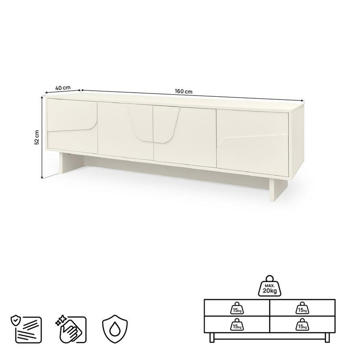 TV-SCHRANK FLORA beige, 160 cm, 4 Türen, Melamin-Oberfläche - Beige, Holzwerkstoff (160/52/40cm) - Sicaan