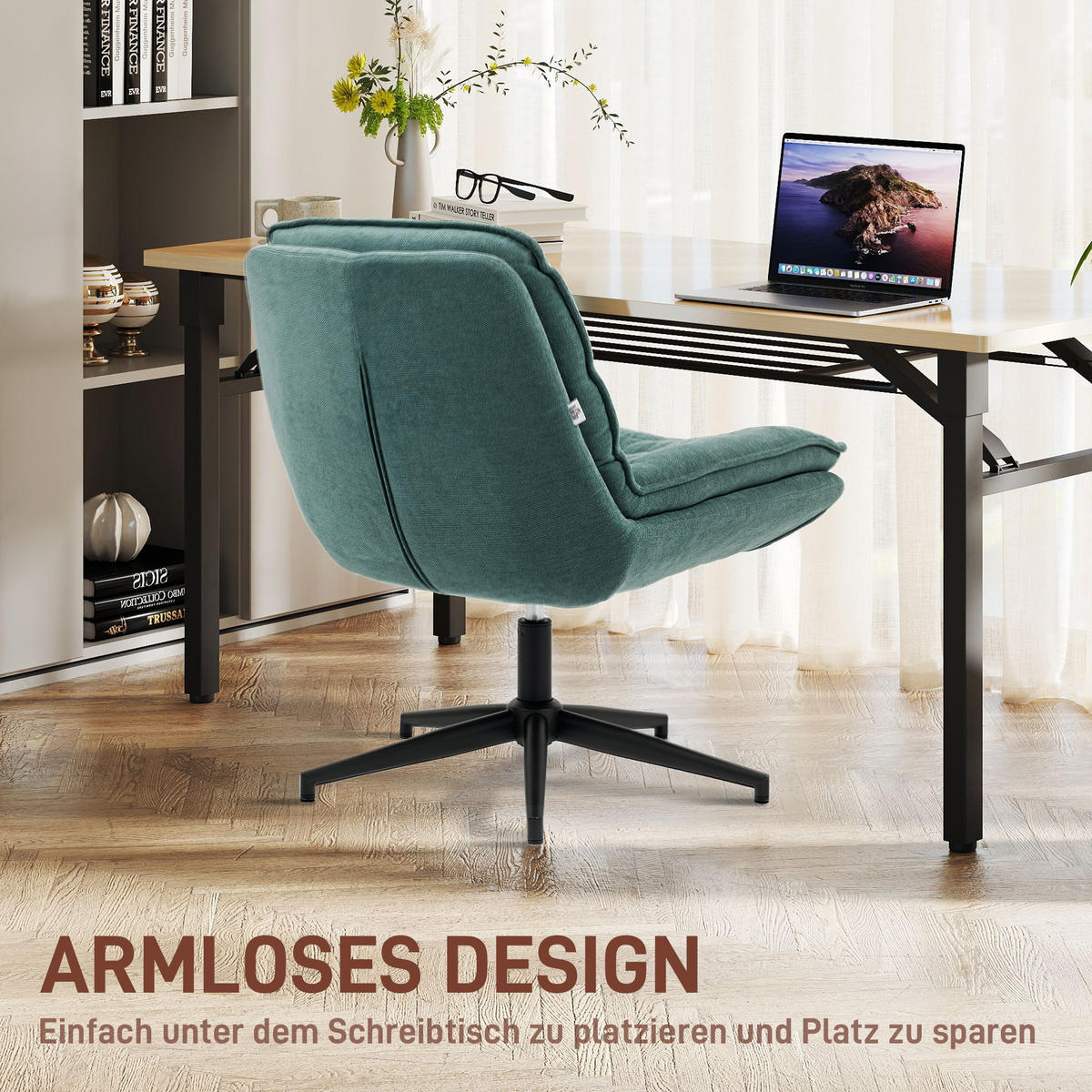 BÜROSTUHL DE-05034 Drehbar mit breitem Sitz, gepolstert Dunkelgrün - Dunkelgrün, Metall (65.5/80/76cm) - ComfortXL