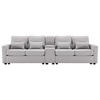 SOFA 4-Sitzer Leinenstoff Konsole 2 USB & Getränkehalter 4 Kissen Grau - Grau, Holz (83/88/290cm) - FLIEKS
