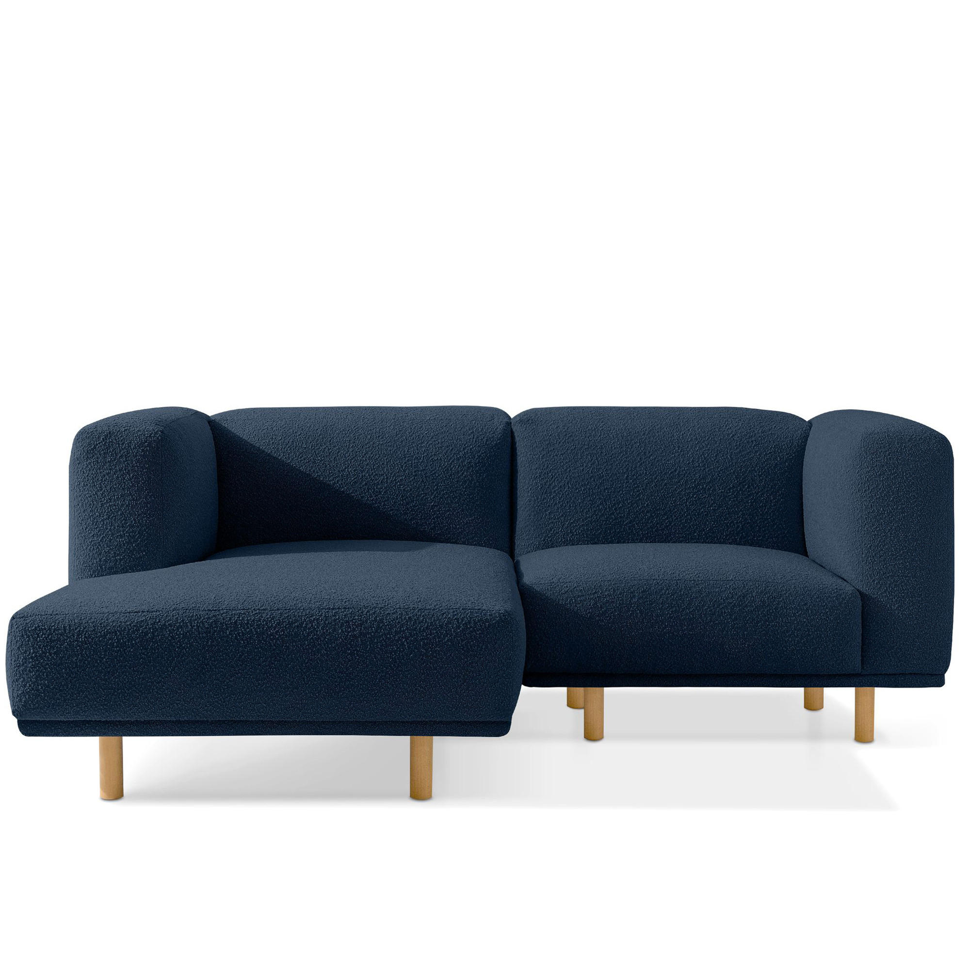 ECKSOFA-LINKS FOSERO, Bouclé - Buchefarben/Dunkelblau, Holz/Holzwerkstoff (204/155cm) - KONSIMO®