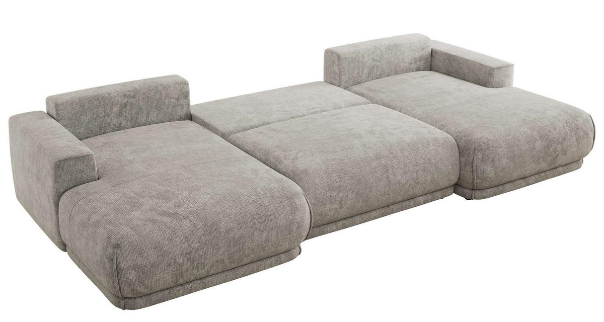 SEDACIA SÚPRAVA RINA U Svetlosivá Hrubo tkaná ženilka - čierna/svetlosivá, textil/plast (360/85/170cm) - MKS