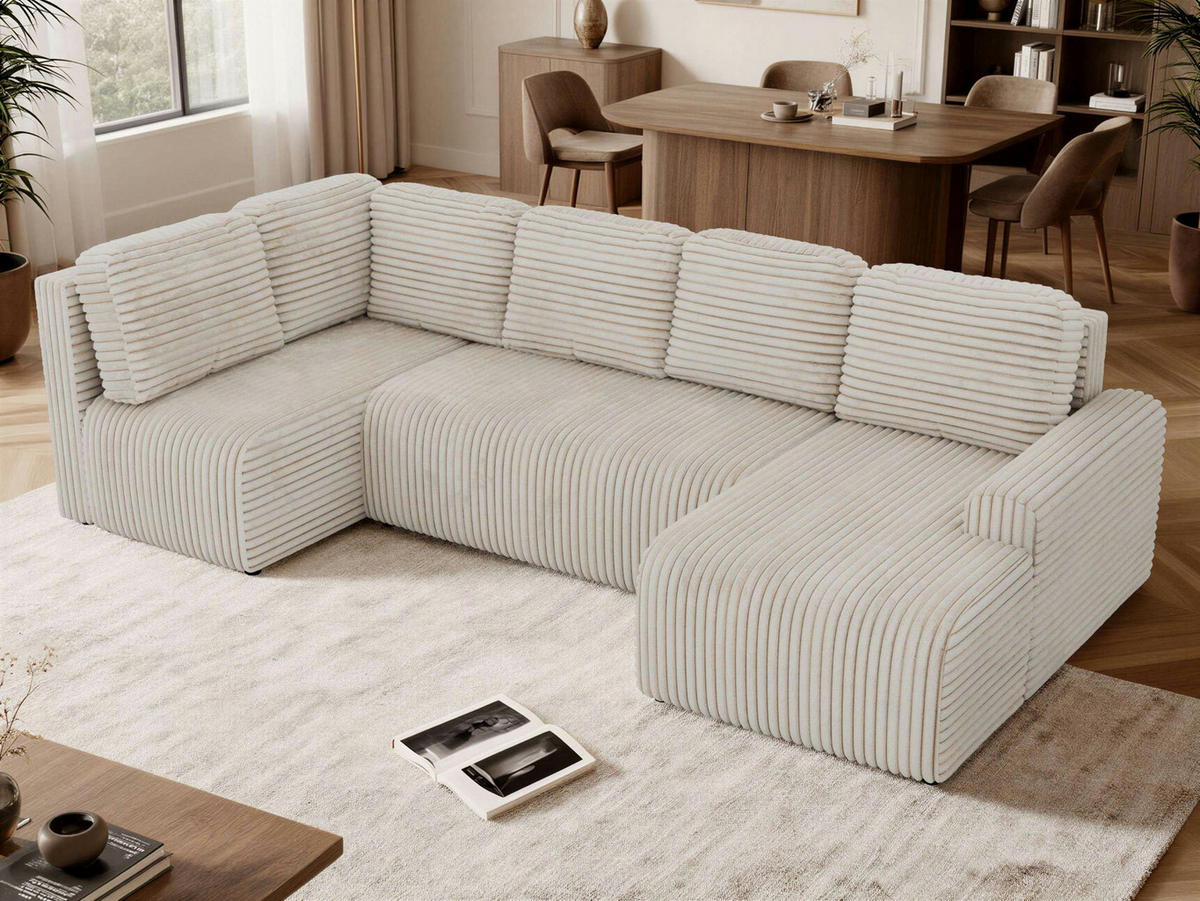 SEDACÍ SOUPRAVA NESSARO COR U Béžová Manšestr - Vlevo - černá/béžová, textil/plast (307/92/151cm) - MKS