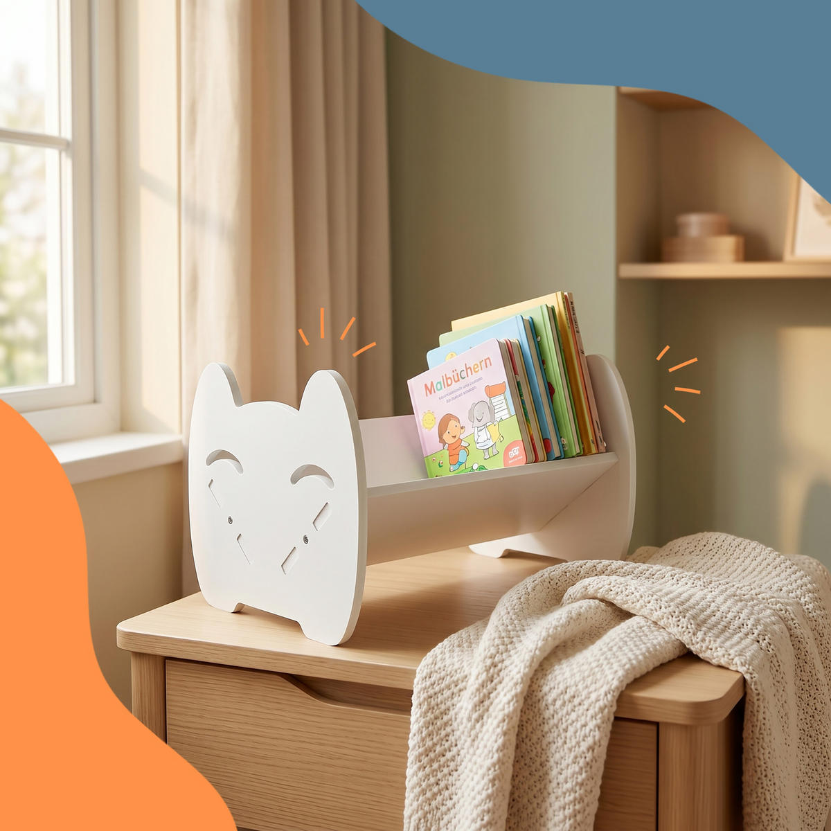 BÜCHERREGAL Weiß Kinder Katzendesign PVC 32 cm - Weiß, Kunststoff (32/19.5/21.5cm) - Relaxdays
