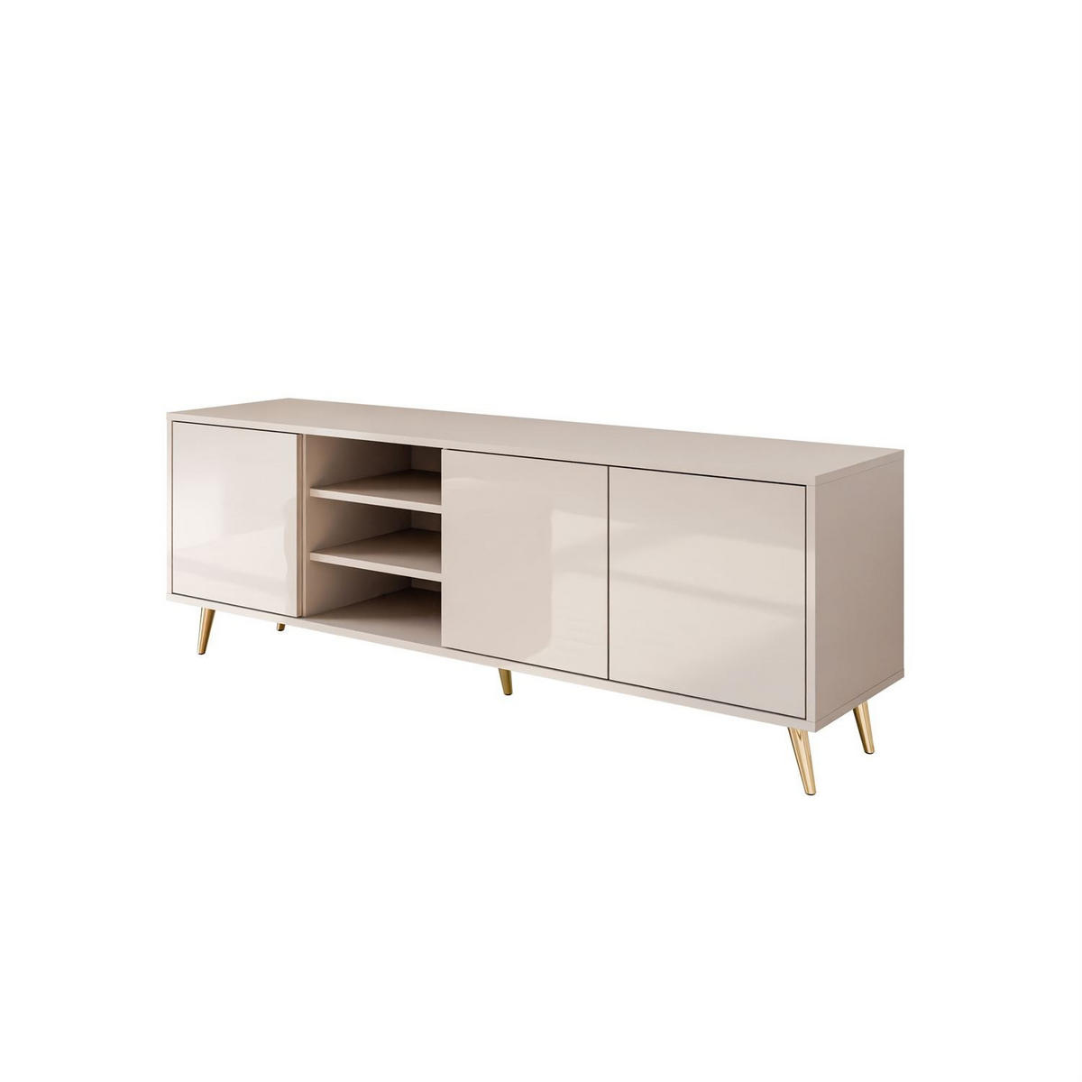 TV-SCHRANK SANAYI Kaschmir Hochglanz – schräge goldene Beine - Kaschmir, Holzwerkstoff (156/54/38cm) - Lookway
