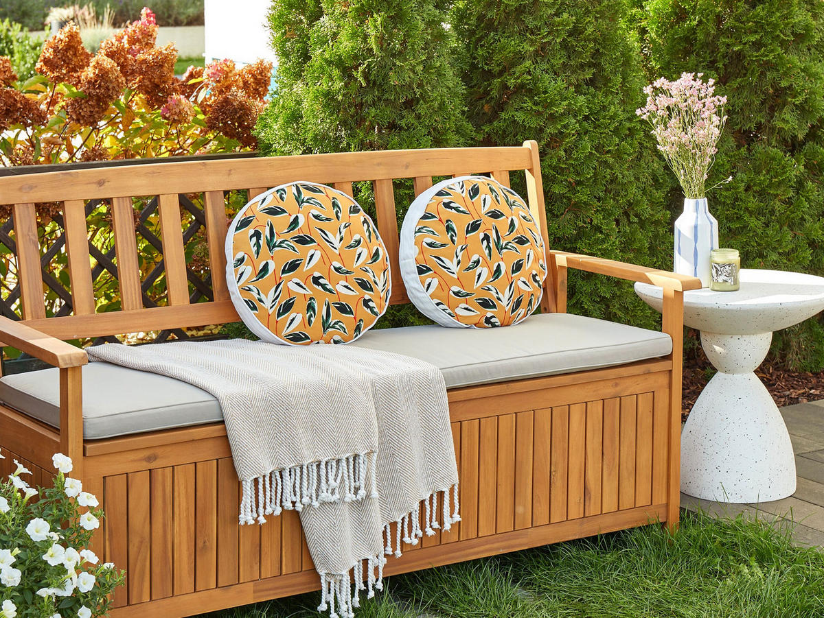 GARTENKISSEN 2er-Set Blattmotiv mehrfarbig 40 cm Taggia - Multicolor, Textil (40/40cm) - Beliani