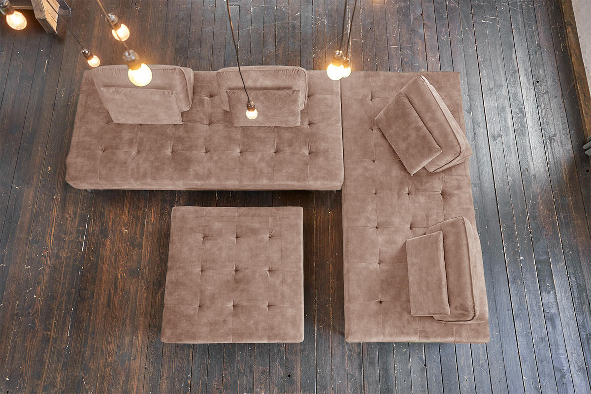 MODULSOFA MIT HOCKER WIOLO Taupe Velvet - Taupe/Silberfarben, Textil/Metall (350/80/350cm) - KAWOLA