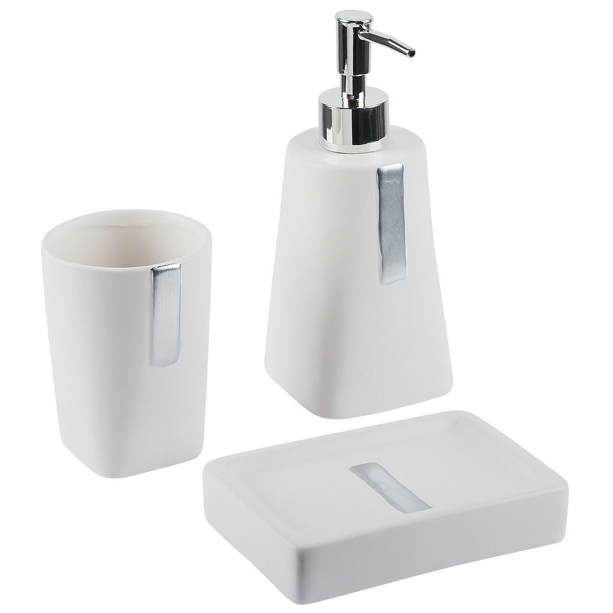 BADEZIMMER Set 3-teilig Keramik beige Sonana - Beige, Stein (8/19/8cm) - Beliani