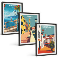 BILDER SET 3er Set - 40x60 cm Schwarzer Rahmen - Retro-Stadtillustrationen - Schwarz, Kunststoff (40/60cm) - TULUP