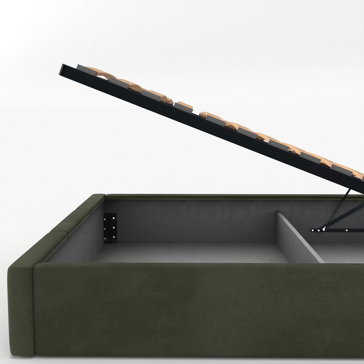 POLSTERBETT für Schlafzimmer Bett mit Stauraum Khaki 90x200cm Kopfteil 120cm - Olivgrün, Holzwerkstoff/Metall (90/200cm) - Muralo