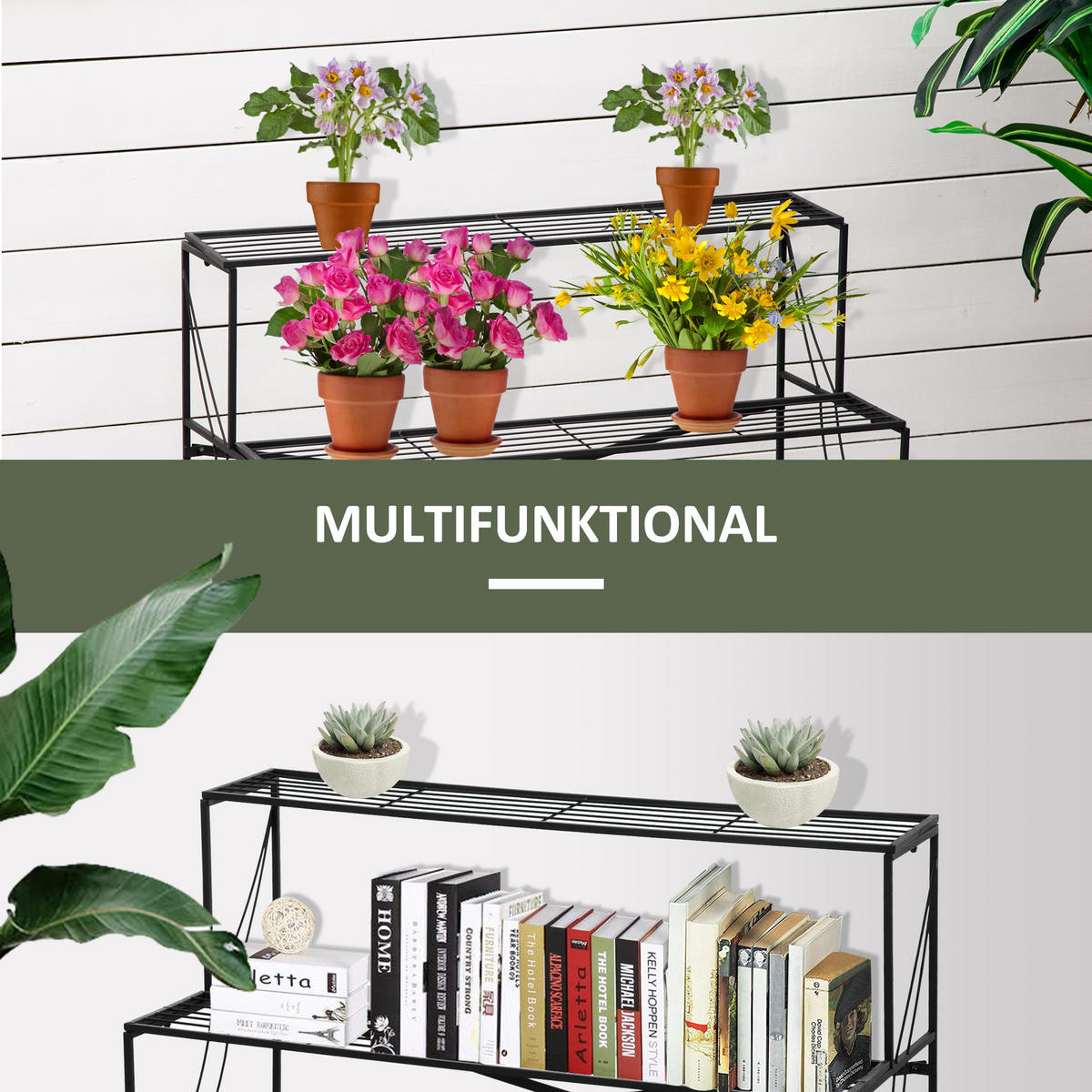 BLUMENSTÄNDER, Metall, Schwarz - Schwarz, Metall (63/72/95cm) - Outsunny