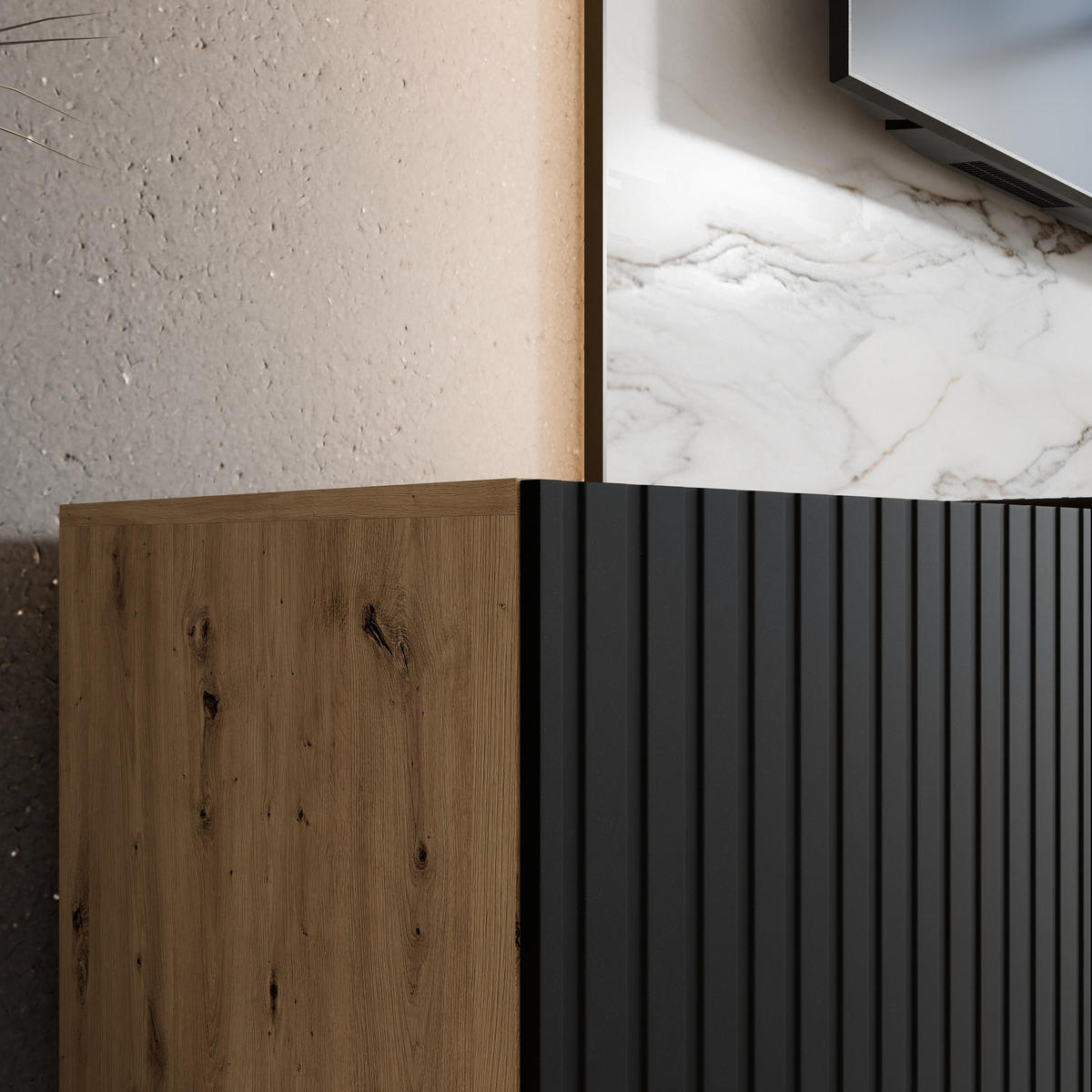 LOWBOARD LIVO 100/41/40 cm, Hängender TV-Schrank Eiche Artisan - Schwarz/Eiche Artisan, Holzwerkstoff (100/41/40cm) - MASSENO