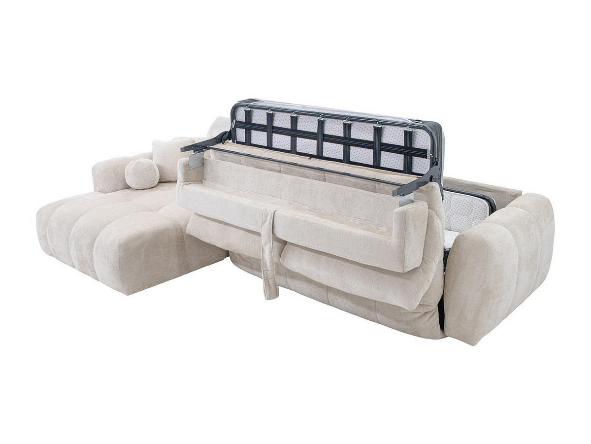 ECKSOFA links, Schnellschlaffunktion - Chenille-Stoff - Beige - Liegefläche 140 cm - 13 cm Memory-Schaum-Matratze - BRIVANO - Beige, Kunststoff/Textil (310/180cm) - Vente-Unique