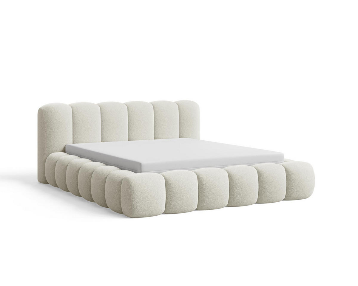 POLSTERBETT 200x200 mit Bettkasten, Lattenrost und Kopfteil, Bouclé-Stoffbezug Beige - Beige, Holz (200/200cm) - Chilly