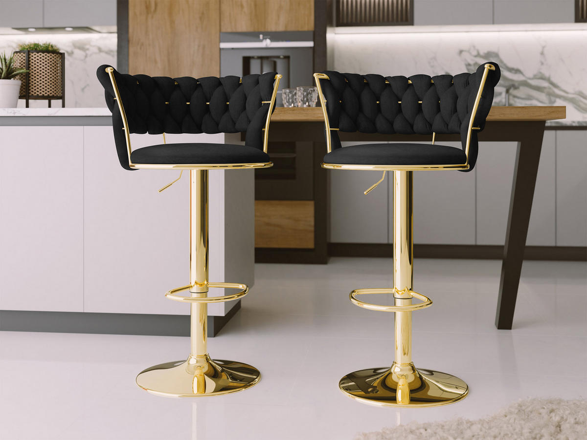 BARHOCKER-SET Muz BS-1141 (2 Stück in Samt) - Goldfarben/Schwarz, Textil/Metall (50/98/48cm) - MIRJAN24