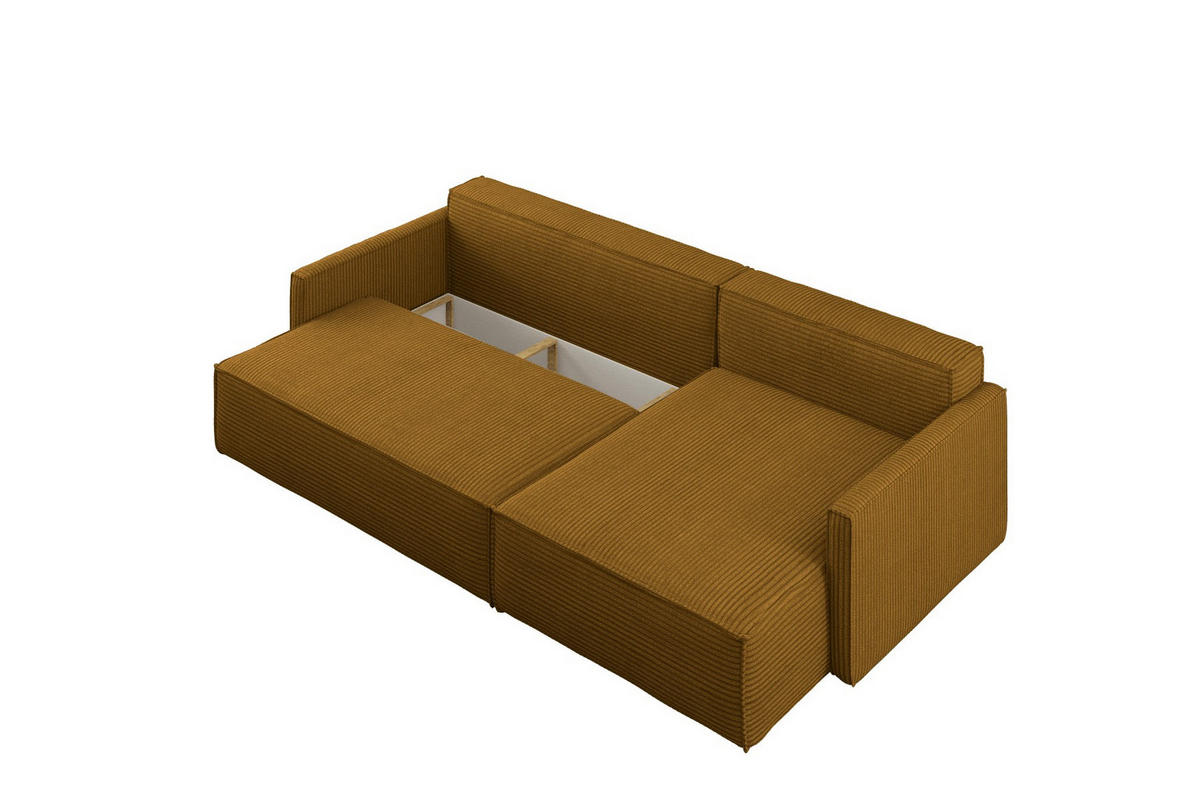 SCHLAFSOFA Carlos, Ecksofa L-Form mit schlaffunktion und bettkasten Stoff Poso Senffarbe Rechts - Currygelb, Holz (250/83/142cm) - Kaiser Möbel