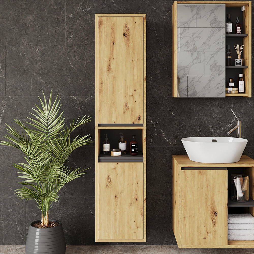 Thumbnail - Vicco Hochschrank, Hellgrau, Grau, Holzwerkstoff, 3 Fächer, Rechteckig, 38x170x33 cm, Badezimmer, Badezimmerschränke, Ho...