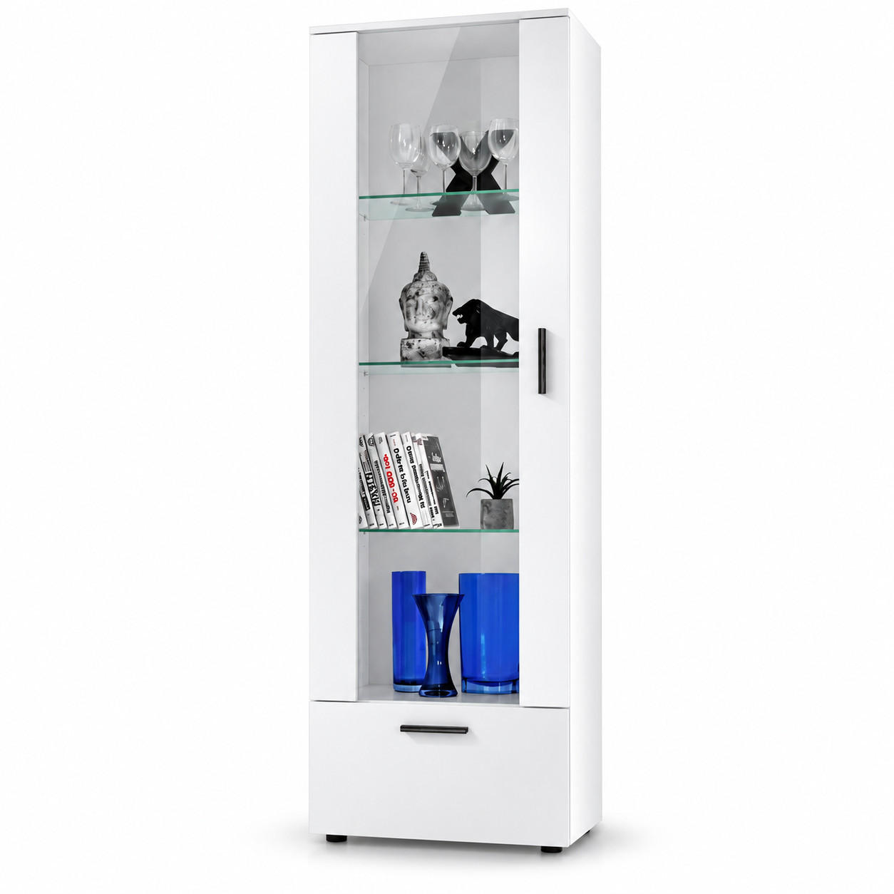 VITRINE ALESSANDRIA, Weiss - Schwarz/Weiß, Glas/Holzwerkstoff (60/192/42cm) - Komodee