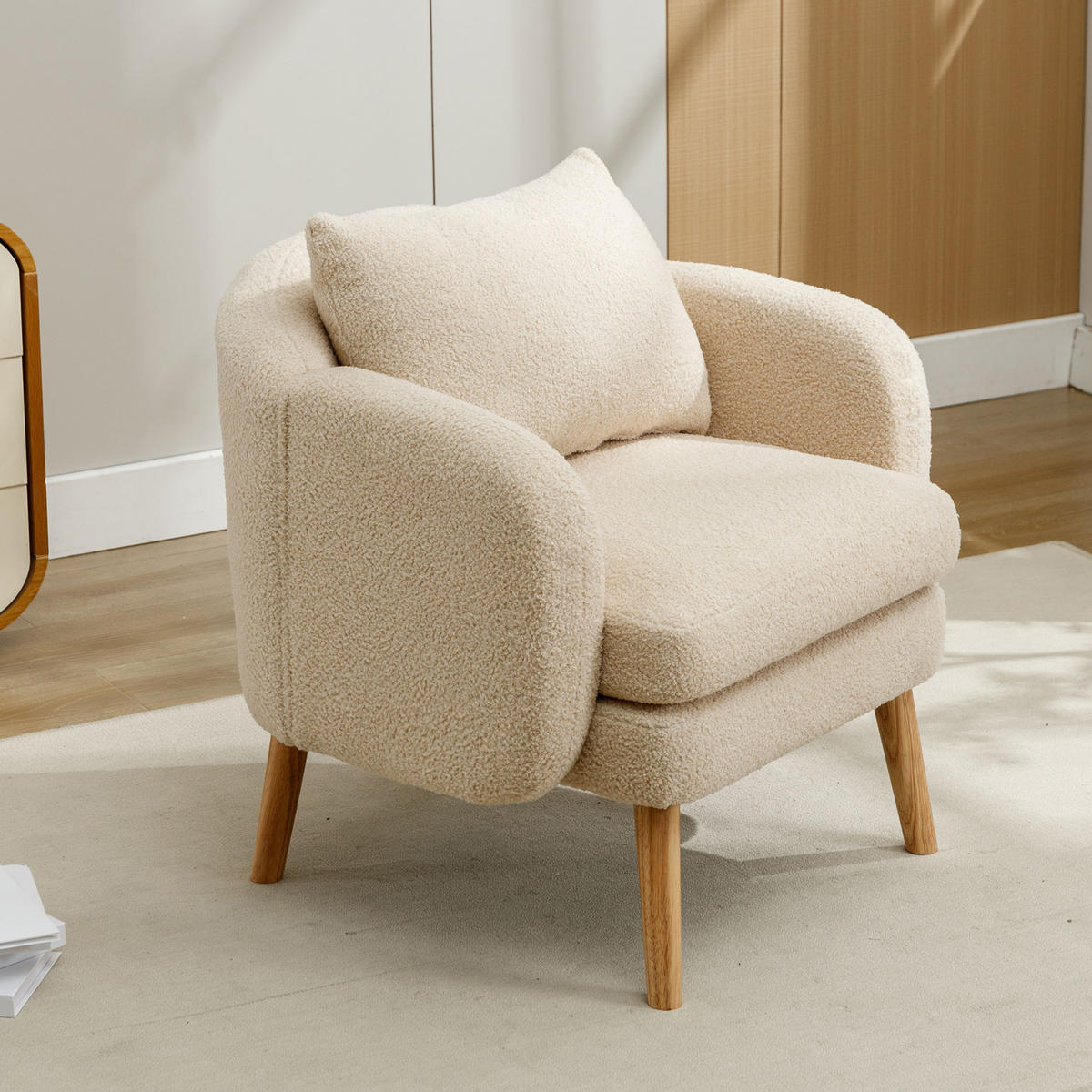 SESSEL Teddy-Samt mit Rückenkissen, extra dickem Sitzkissen 71/72/71 cm Beige - Beige, Textil (72/71/71cm) - Redom