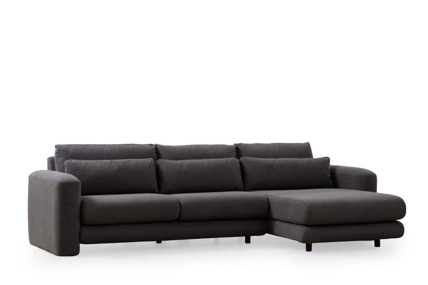 ECKSOFA mit losen Rückenkissen - Schwarz/Grau, Holz/Kunststoff (165/290cm) - myHomelando